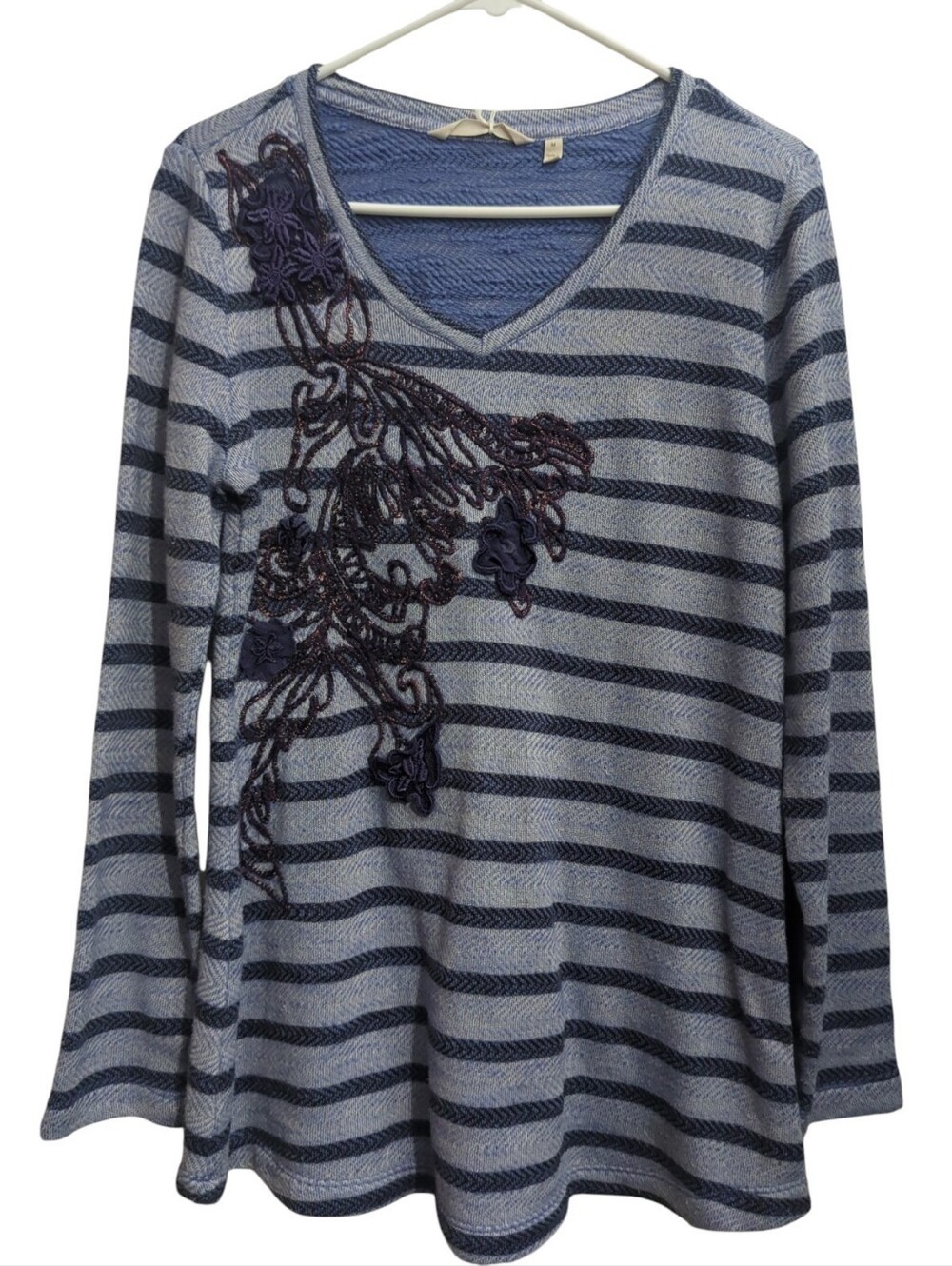 Soft Surroundings Medium Blue Textured Embroidered Knit Tunic Cottagecore Fairy